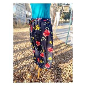 Black Floral Stretch Maxi Skirt Split Hem XL